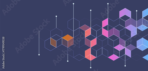 Abstract geometric background with isometric. Digital cube isometric on blue background.