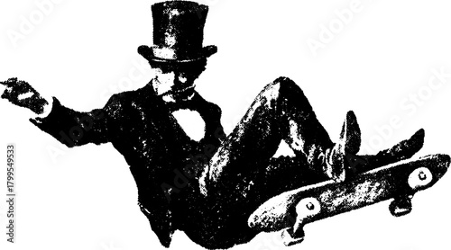 Silhouette of a man skater in vintage style. Antique vector illustration features a hand-drawn outline with a classic retro design set.