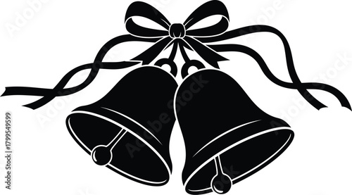 Two wedding bells with ribbon, symbolizing marriage, celebration, and love, often used in ceremonies and festive occasions