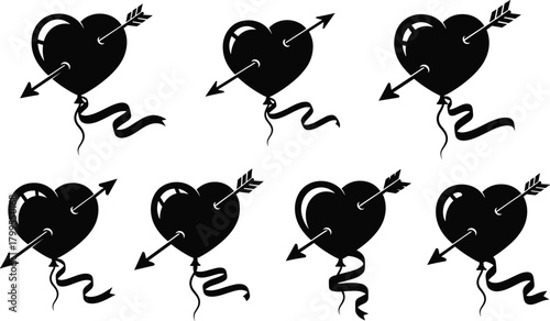 Black set vector silhouette design of butterfly, heart, and flower illustration for love and valentine decoration card symbol