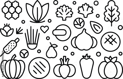 Healthy food illustration. vector icons of vegetables and fruits.