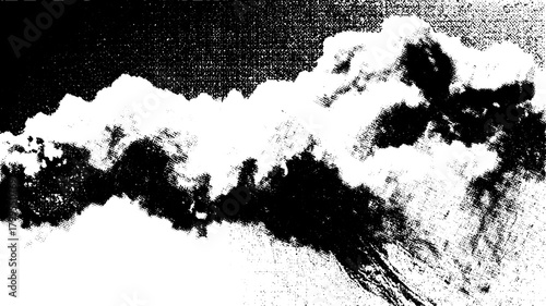 Clouds in black and white with high-contrast texture. Abstract vector illustration showcasing dramatic scenery as a set.