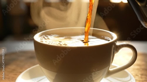 Pouring Fresh Brew A Cozy Cup of Coffee in the Morning Light