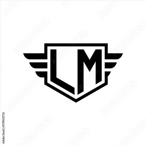 LM Logo vector image of initial shield with wing outline and simple shield