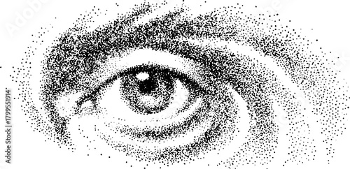 Detailed eye vector illustration in black and white. Realistic graphic highlighting clarity and design elements in a lifelike style.