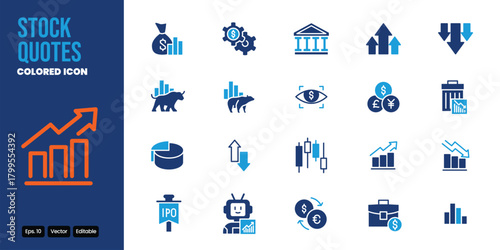 stock quotes colored icon set vector design good for web and mobile app
