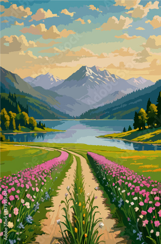 Mountain valley filled with blooming flowers