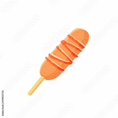 Vector illustration of corndog with ketchup topping
