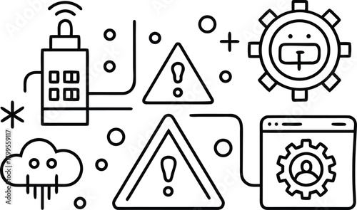 Digital alert system icons for technology and security concepts