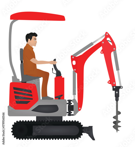 Small red excavator. vector illustration.	