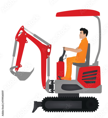 Small red excavator. vector illustration.	
