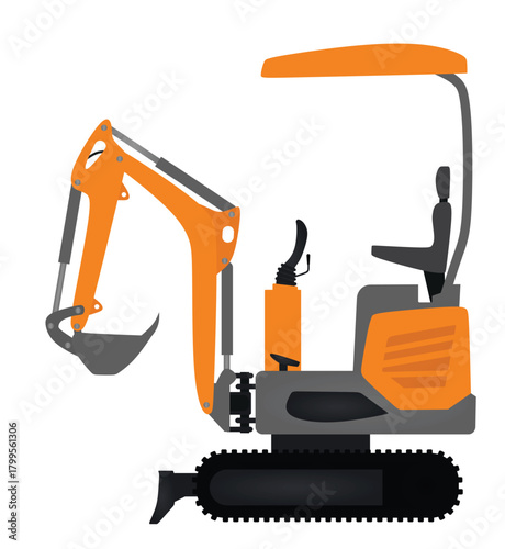 Small orange excavator. vector illustration.	

