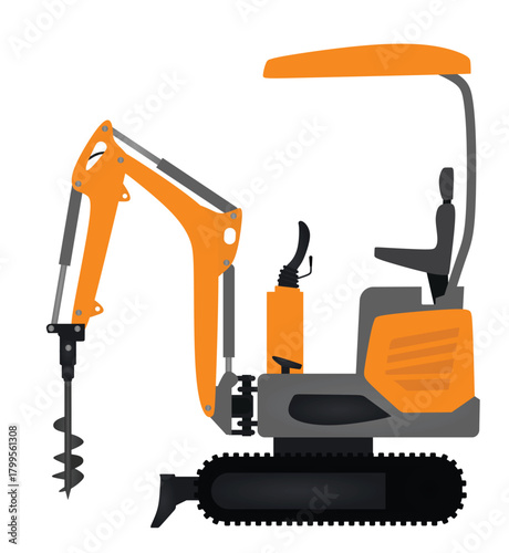 Small orange excavator. vector illustration.	