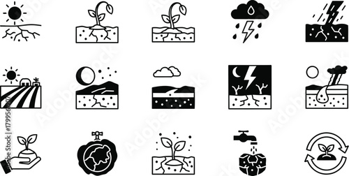 Environmental Drought and Growth Line Icons