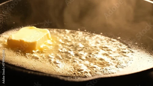 Melting Butter in a Pan Sizzling Culinary Delight and Kitchen Cooking Process