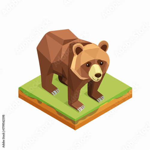 Brown bear on grassy island isometric