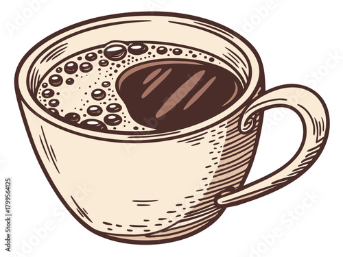 Cappuccino and breakfast, coffee in a beautiful mug, morning atmosphere, relaxation, time to relax, delicious coffee, coffee foam with pattern, Paris morning, Europe morning