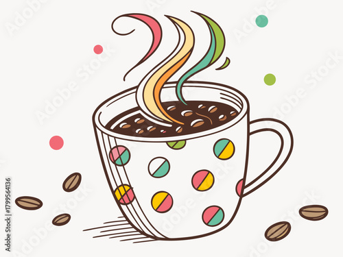 Cappuccino and breakfast, coffee in a beautiful mug, morning atmosphere, relaxation, time to relax, delicious coffee, coffee foam with pattern, Paris morning, Europe morning