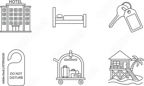 Hotel, Travel, and Accommodation Outline Icons