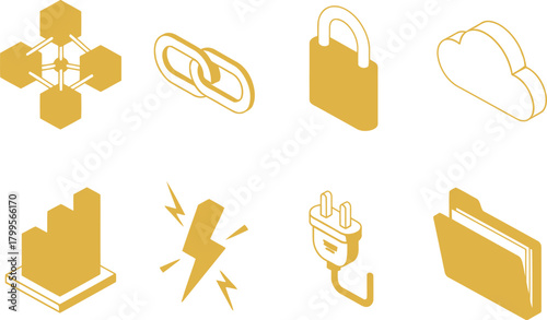 Isometric Technology and Data Icons Set