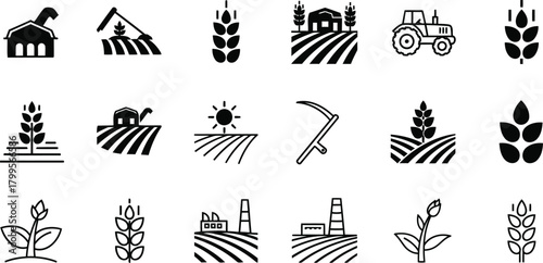 Agriculture and Farming Glyph Icon Set
