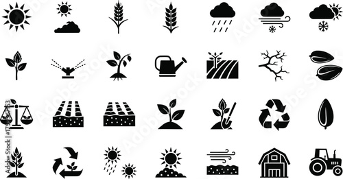 Agriculture and Farming Glyph Icons Set