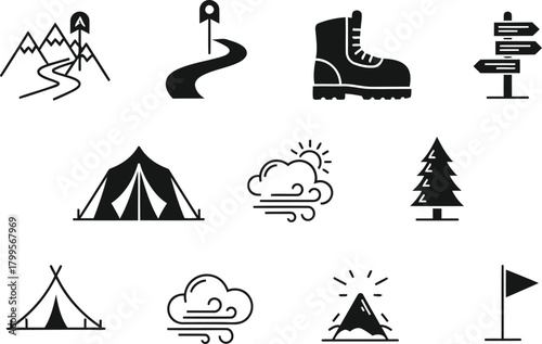 Outdoor Adventure & Camping Line Icons Set