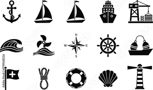 Diverse Nautical and Marine Icon Collection