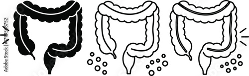 Digestive Colon Discomfort Line Icons