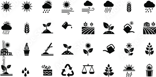 Agriculture Weather Gardening Plant Icons Collection