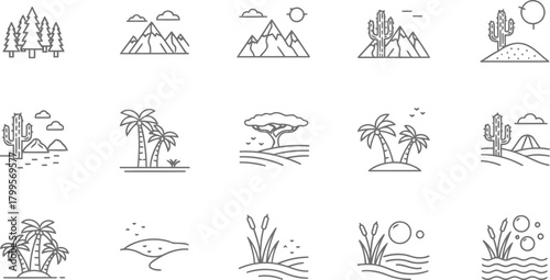Minimalist Nature Landscape Outline Icons
