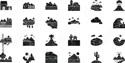 Nature and Landscape Icon Set Silhouettes