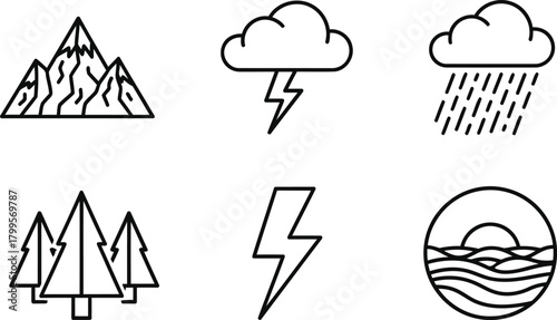 Nature and Weather Minimal Line Icon Set