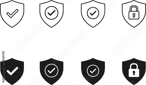 Security Shields with Checkmark and Lock Icons