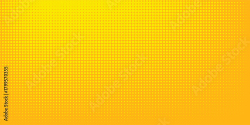 Yellow halftone pattern. Retro comic gradient background. Bright orange pixelated dotted texture overlay concept. dots vector ilustration