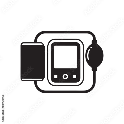 Black Color Blood pressure monitor Silhouette Vector Illustration, Solid White Background..