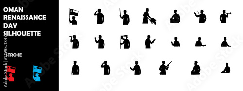 Oman Renaissance Day Silhouette Icon Set – National Day, Culture, Heritage & Celebration Vector