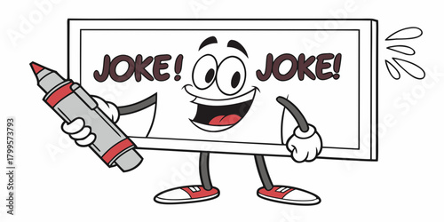 Hilarious cartoon whiteboard character presenting jokes with marker in hand, perfect for comedy, education, or entertainment content and creative design projects