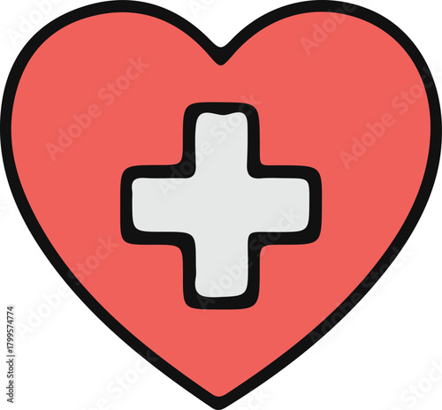 Heart With Cross Symbol Medical Healthcare Icon Aid Sign Emergency Care Treatment First Support Assistance Lifeline Savior Healthiness