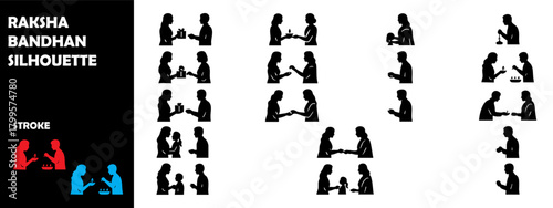 Raksha Bandhan Silhouette Icon Set – Brother Sister Bond, Rakhi & Indian Festival Vector