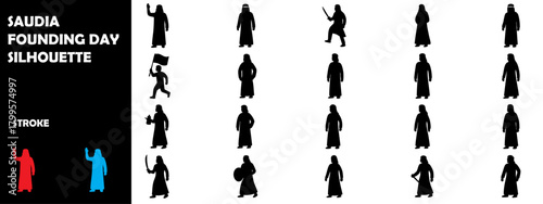 Saudi Founding Day Silhouette Icon Set – Traditional Culture, Heritage & National Celebration Vector