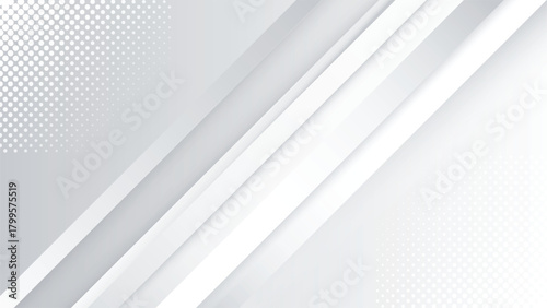 Abstract white and gray geometric background with diagonal lines and halftone texture