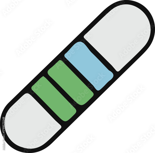Abstract Flat Vector Illustration of Colorful Medical Capsule Pill Divided into Segments on Transparent Background for Healthcare and Pharmaceutical Concepts