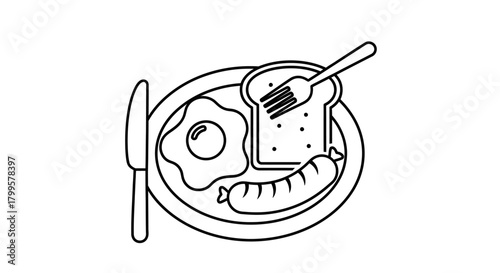Breakfast Plate Icon Vector – Outline Food Meal Design for Menu & App
