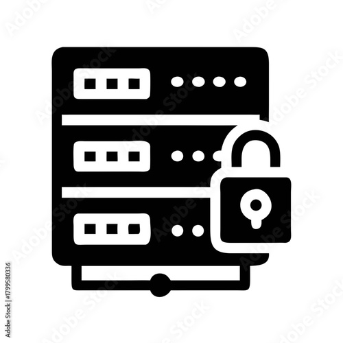 Secure server room icon with locked padlock symbolizing data protection and cybersecurity
