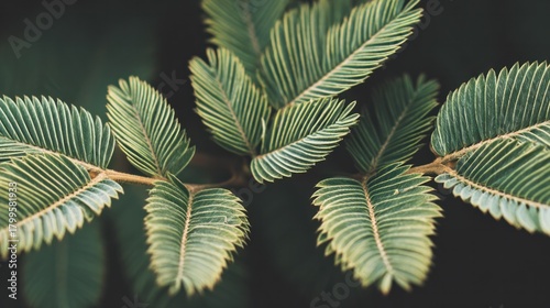 Mimosa pudica leaves closing upon touch in a macro shot with natural green tones. gardening catalogs, home-decor guides, designed for home decor and floral branding, used by policy analysts.