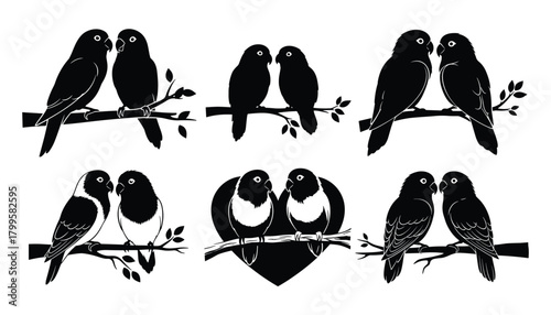 Cute vector illustration set of cartoon penguins, a funny animal couple in love