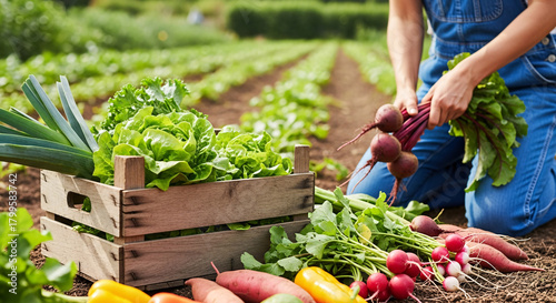 Gardener Harvesting Fresh Organic Vegetables from Outdoor Patch