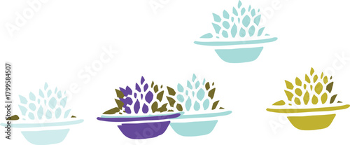 set of flowers in a pot