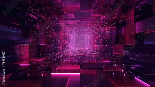 Fototapeta Naklejka Na Ścianę i Meble -  Digital data stream flowing through abstract futuristic tunnel